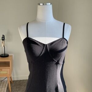 Free People Intimately Black Ribbed Slip Dress Size L